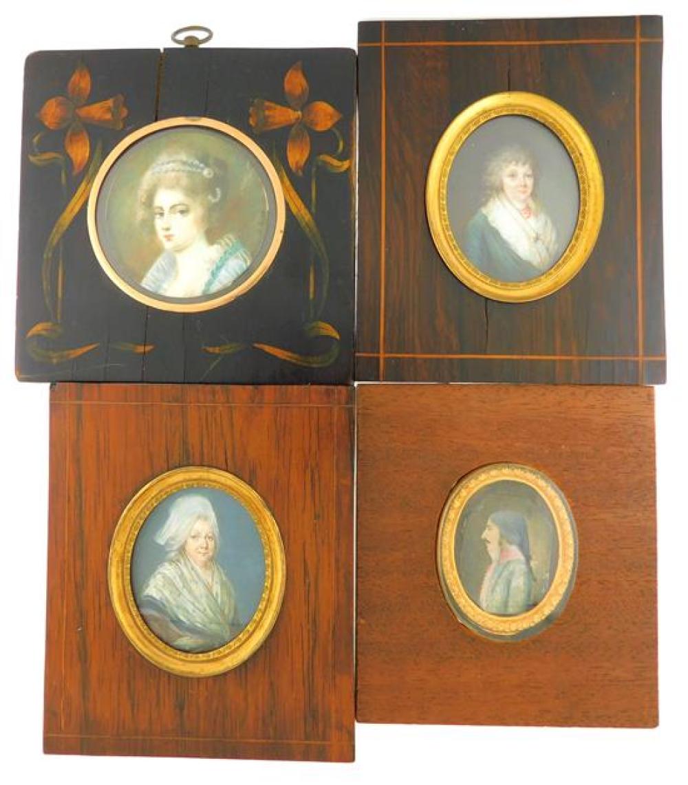 Appraisal: MINIATURE Four miniatures one woman on round support signed B