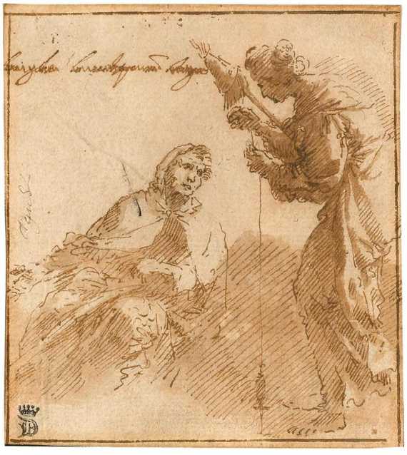 Appraisal: DUTCH TH CENTURY Two women spinning wool Brown pen and