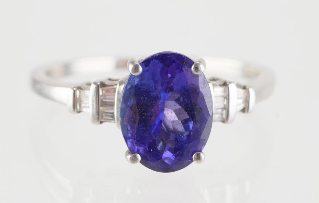 Appraisal: Platinum ring with oval tanzanite in center measuring mm x