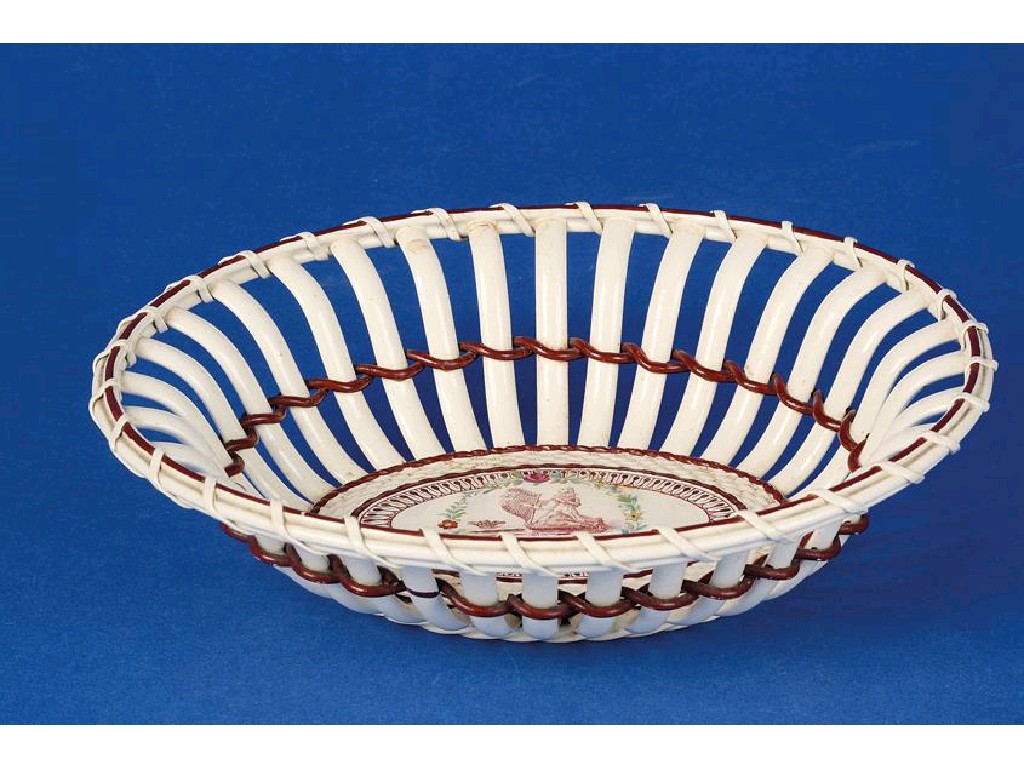 Appraisal: AN TH CENTURY OVAL CREAMWARE BASKET with pierced sides the