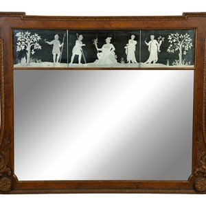 Appraisal: An Edwardian Carved Walnut and Etched Glass Overmantel Mirror Circa