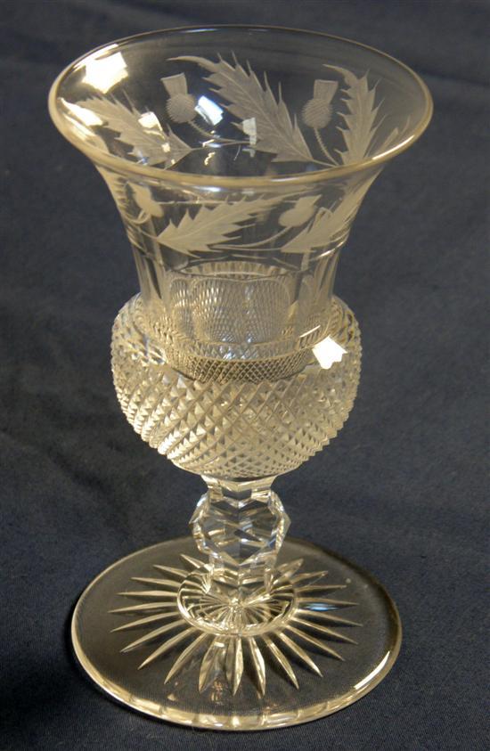 Appraisal: th century hob nail cut wine glass engraved with thistles