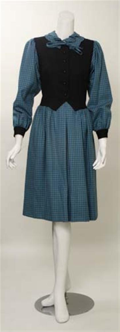 Appraisal: Guy LaRoche day dress s Teal and black plaid with