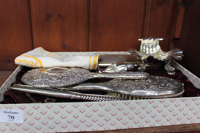 Appraisal: TWO SILVER DRESSING TABLE BRUSHES together with a dressing table