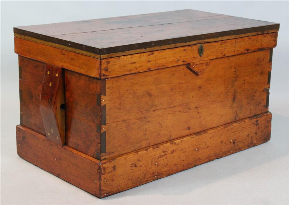 Appraisal: AMERICAN PINE CAPTAIN'S TRUNK locked - no key - h