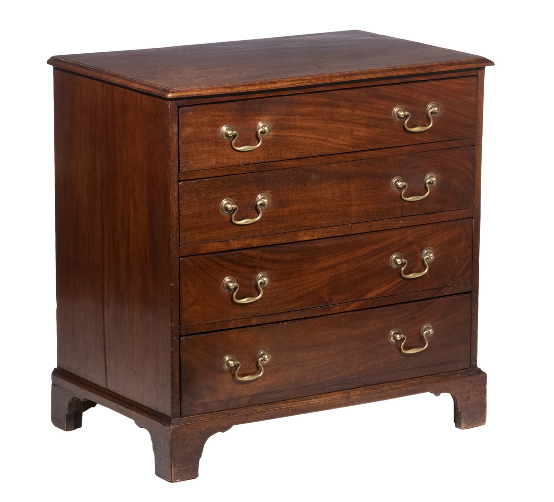 Appraisal: DIMINUTIVE ENGLISH BACHELOR'S CHEST Early th c Mahogany Four Drawer