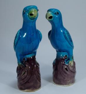 Appraisal: PR Chinese Pottery Turquoise Aubergine Parrots CHINA TH CENTURY A