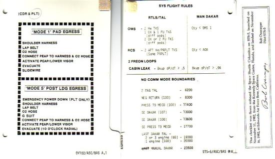 Appraisal: FLOWN STS Checklist Card A single card from the STS