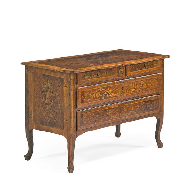 Appraisal: NEOCLASSICAL COMMODE Marquetry inlaid drawers cabriole legs northern Italian th