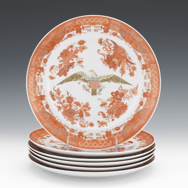 Appraisal: SIX AMERICAN BICENTENNIAL EXPORT MOTTAHEDEH ORANGE FITZHUGH PATTERN AMERICAN EAGLE