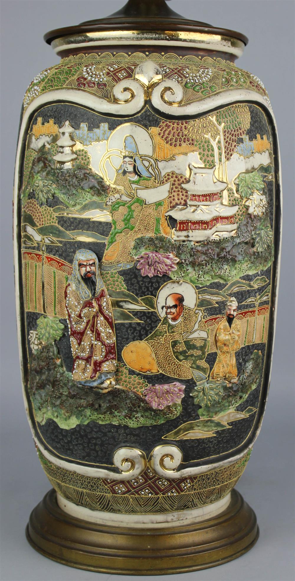 Appraisal: JAPANESE SATSUMA LARGE VASE MEIJI PERIOD CIRCA molded and painted