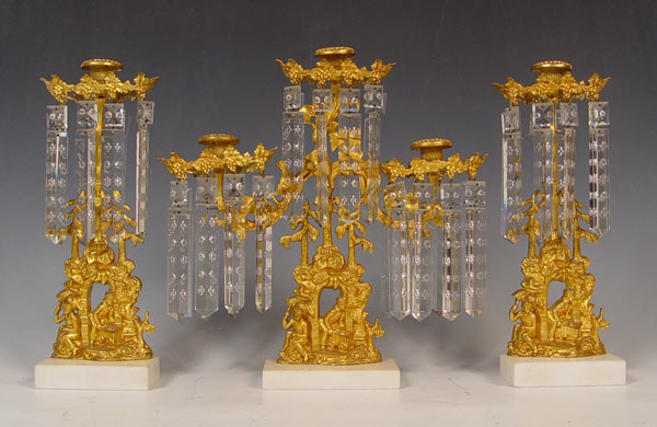 Appraisal: PIECE GIRANDOLE SET Gilt metal with cut crystal prisms and