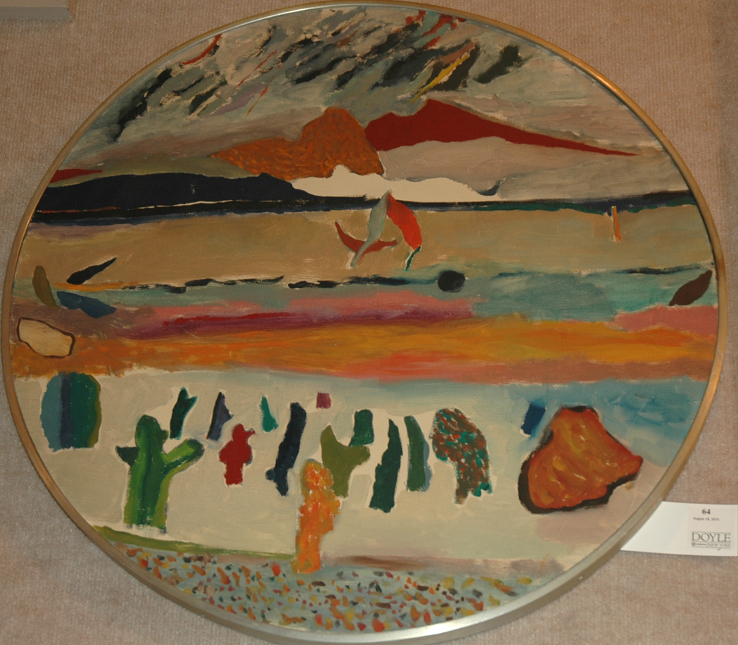 Appraisal: Christopher Lane American b Cactus Oil on canvas Oval inches