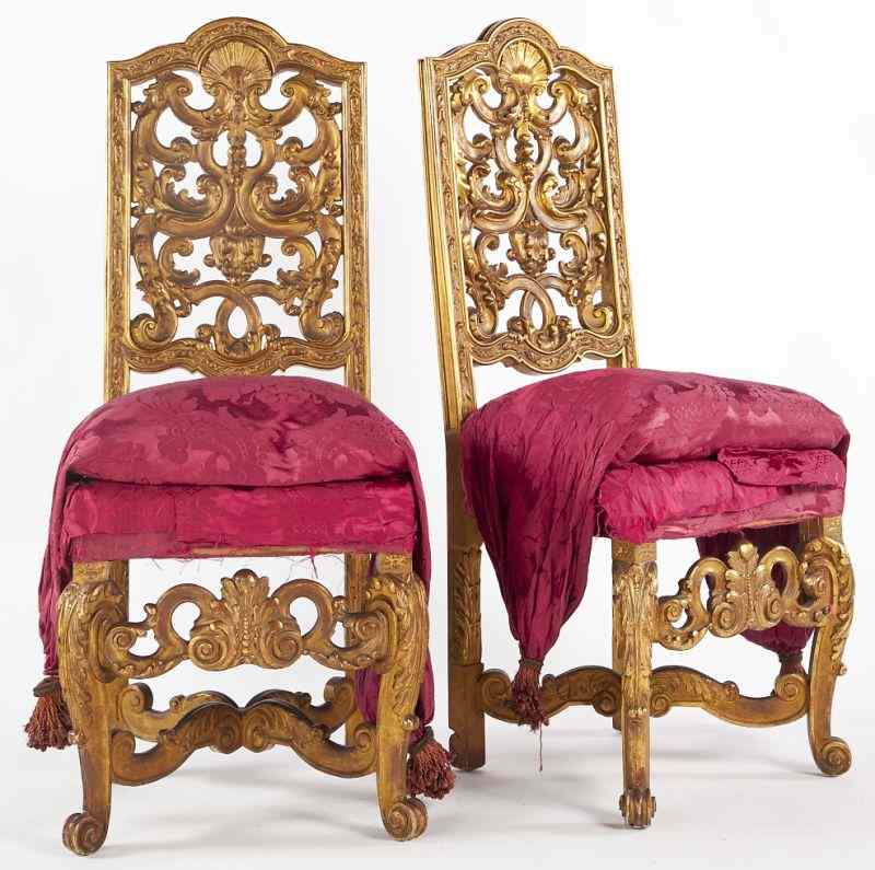 Appraisal: Pair of Florentine Carved Gilt Wood Side Chairsmid th century