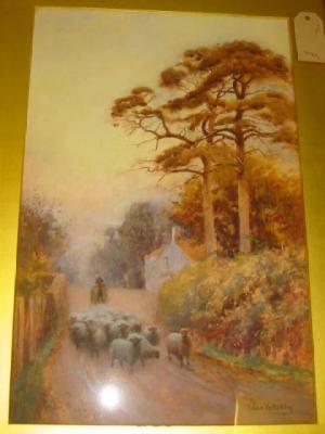 Appraisal: EDWIN BOTTOMLEY Shepherd and Flock in a Country Lane signed