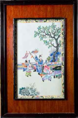 Appraisal: Chinese Famille Rose Porcelain PlaqueDepicting five boys in a garden