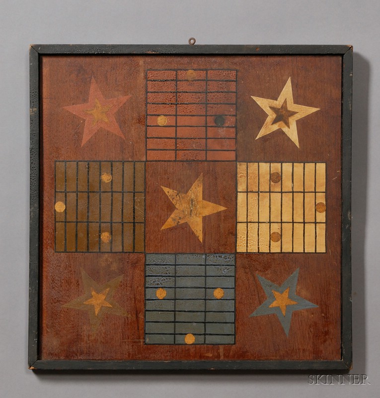 Appraisal: Polychrome Painted Walnut Game Board America late th century square