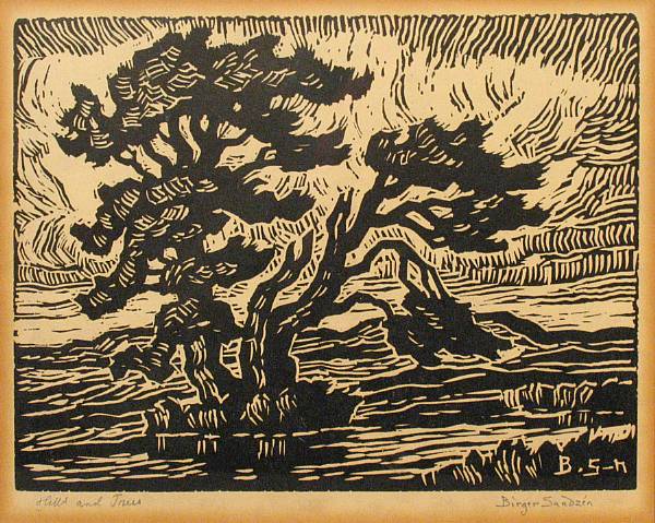 Appraisal: Birger Sandzen Hills and Trees Woodcut signed and titled in