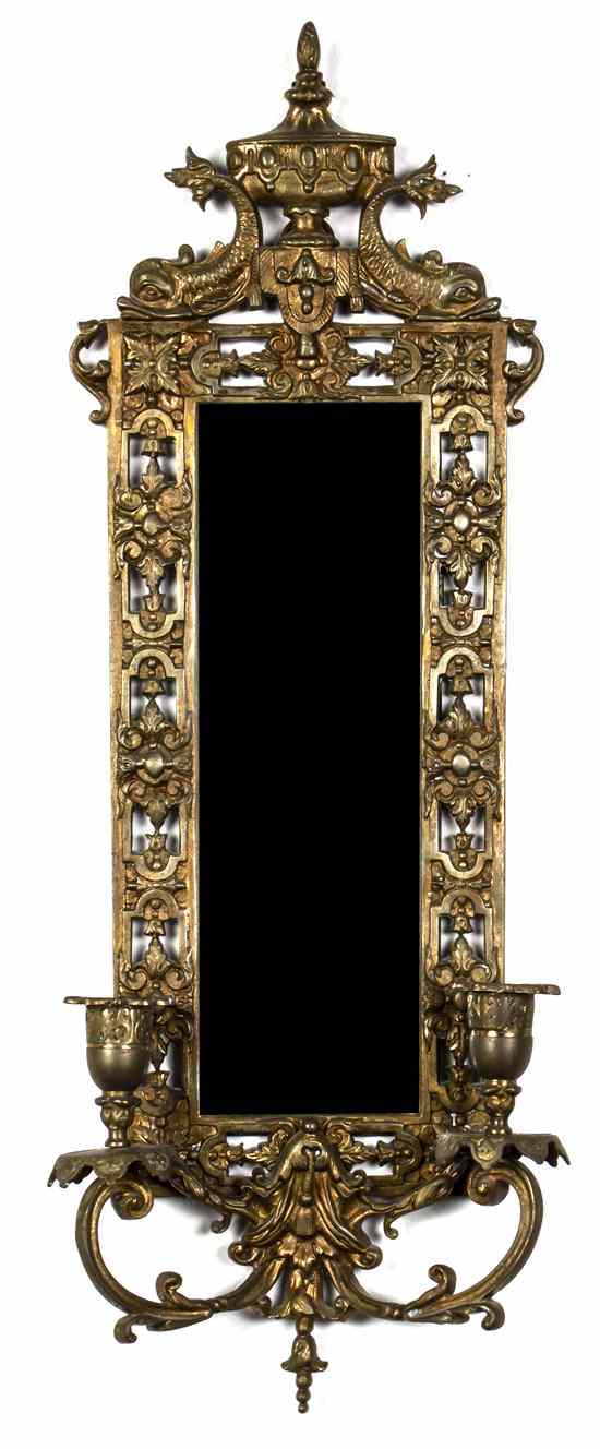 Appraisal: A Gilt Metal Two-Light Sconce having a rectangular beveled mirror