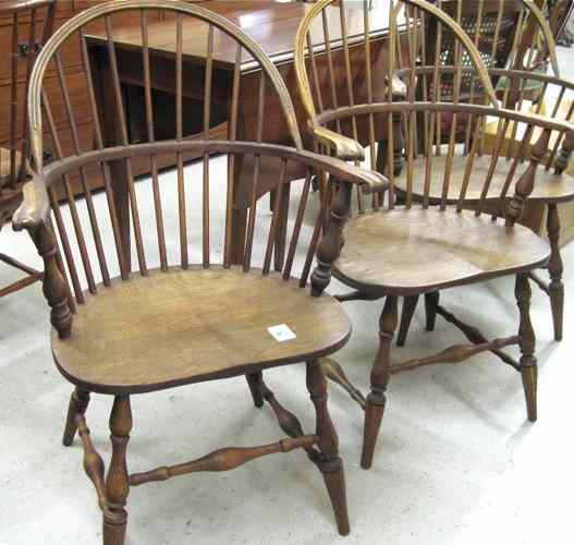 Appraisal: A SET OF THREE OAK WINDSOR ARMCHAIRS American early th