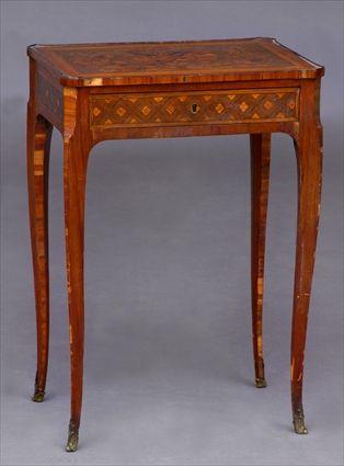 Appraisal: LOUIS XV MARQUETRY-INLAID TABLE A CRIRE Stamped Landry times the