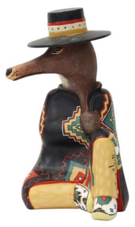 Appraisal: Southwest painted polyresin sculpture Coyote Trickster signed Robert Shields American