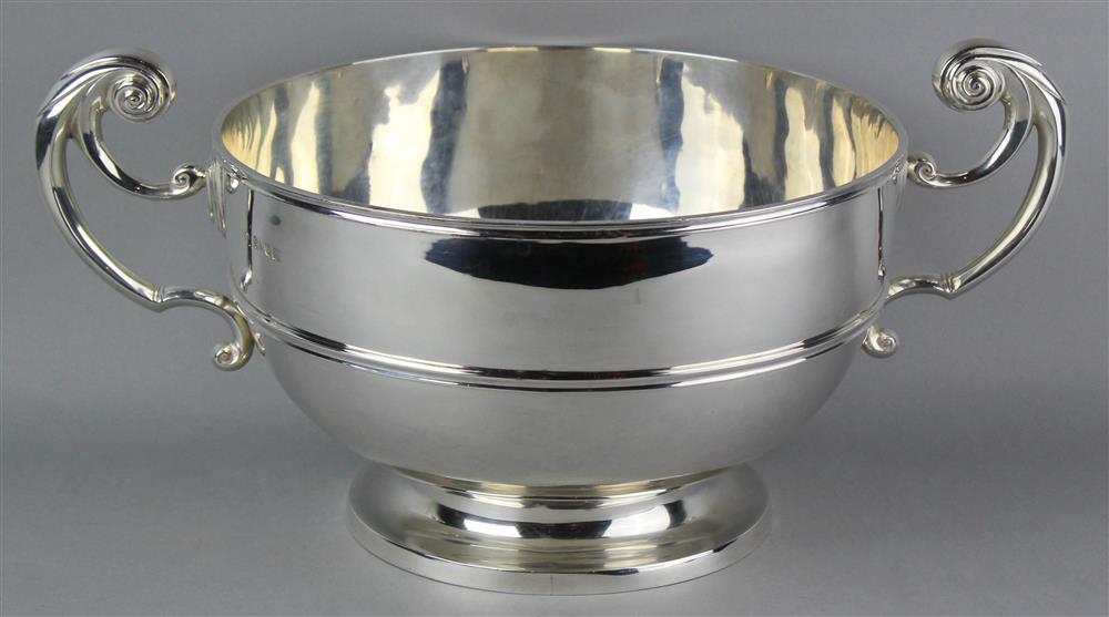 Appraisal: EDWARDIAN SILVER TWO-HANDLED CENTERPIECE BOWL London maker's mark for Wakely