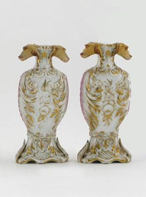 Appraisal: A pair of continental baluster vases with pink and gilt