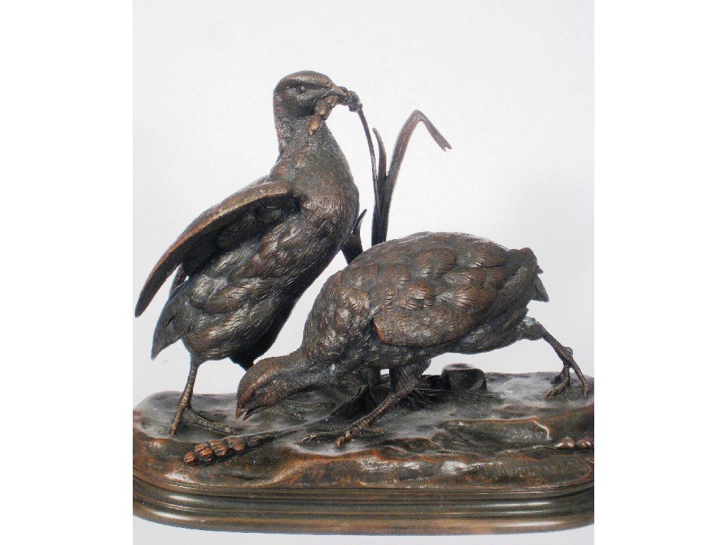 Appraisal: After Moignier Bronze of two Partridges