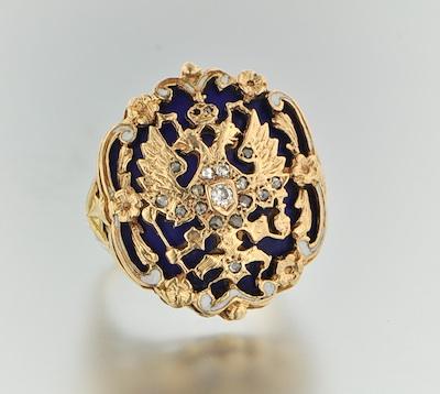 Appraisal: A Russian Imperial Design Ring with Enameling and Diamonds k