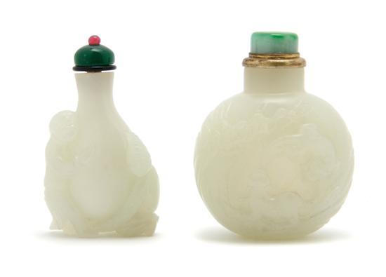 Appraisal: Group of Two White Jade Snuff Bottles one of compressed