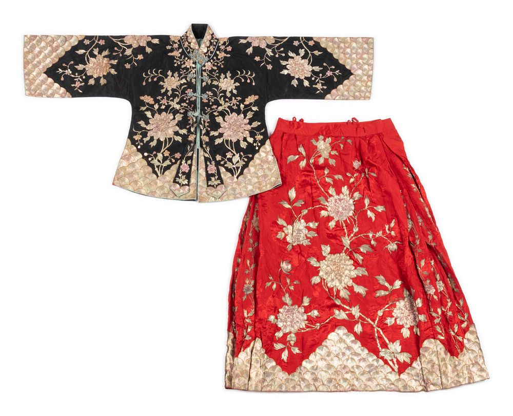 Appraisal: An Embroidered Silk Wedding Set Length of skirt in cm