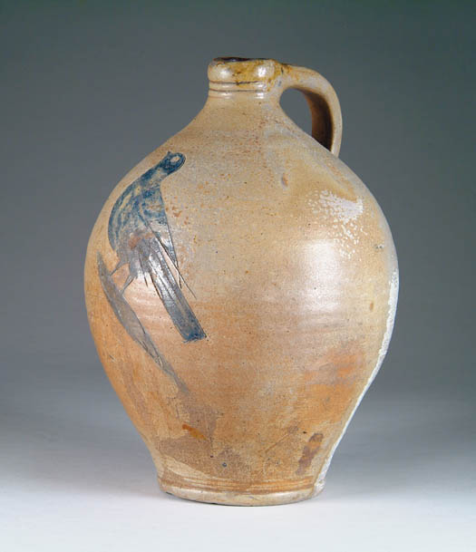 Appraisal: EARLY OVOID STONEWARE JUG WITH INCISED BIRD dove like bird