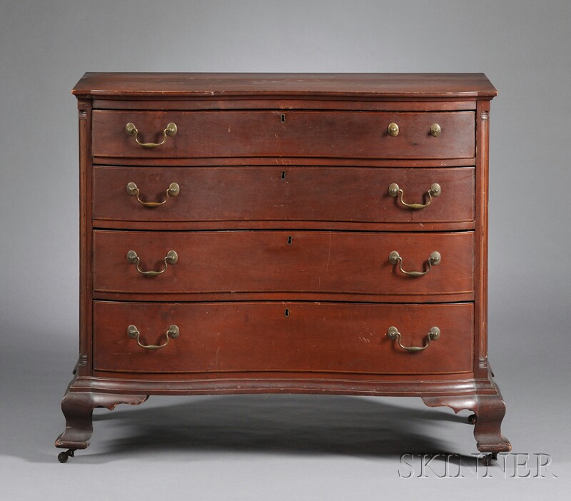 Appraisal: Carved and String-inlaid Cherry Serpentine Bureau Connecticut late th century