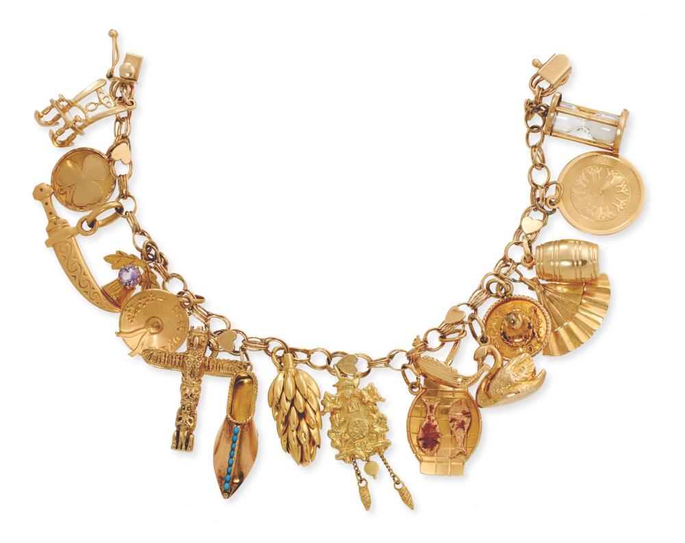 Appraisal: KT YELLOW GOLD CHARM BRACELET APPROX DWT KT YELLOW GOLD