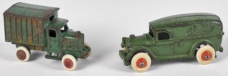 Appraisal: Two Hubley cast iron delivery trucks Two Hubley cast iron