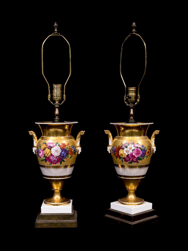 Appraisal: A Pair of Paris Porcelain Vases Mounted as Lamps A