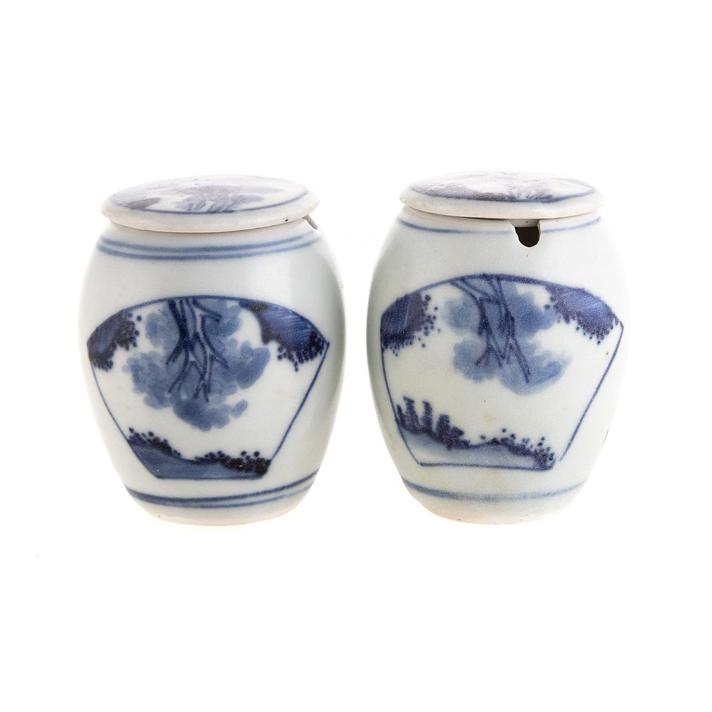 Appraisal: Pair Chinese Export Blue White Covered Jarlets Late Ming Dynasty