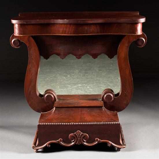 Appraisal: American Restoration mahogany pier table with lyre-form base and shaped