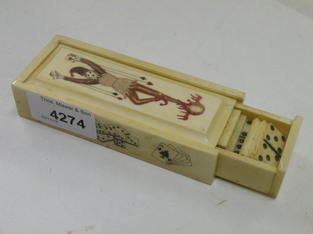 Appraisal: A bone box decorated in prisoner of war style with