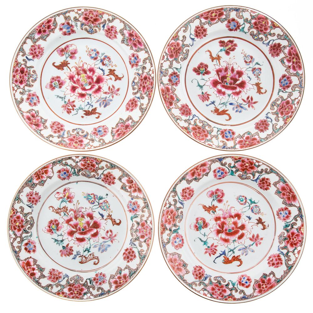 Appraisal: Four Chinese Export Famille Rose Plates Circa - vivid floral