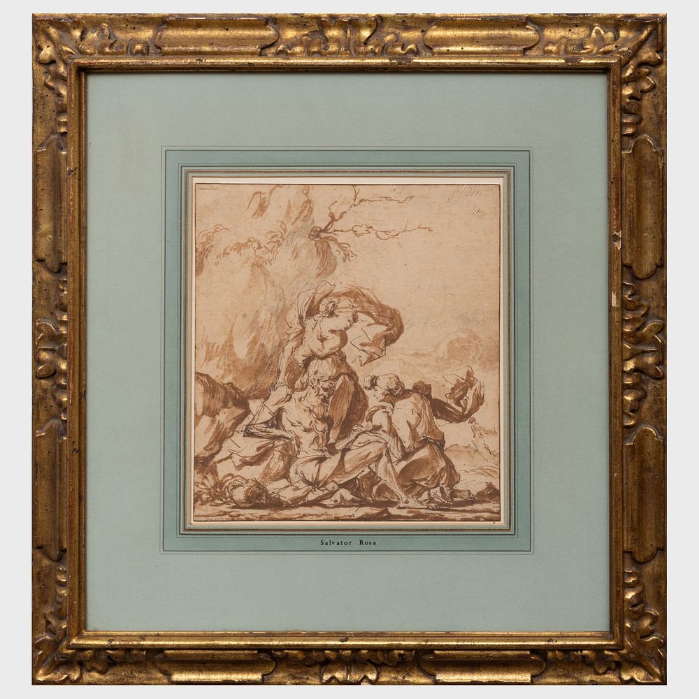 Appraisal: Salvator Rosa - Three Figures Ink and wash on paper