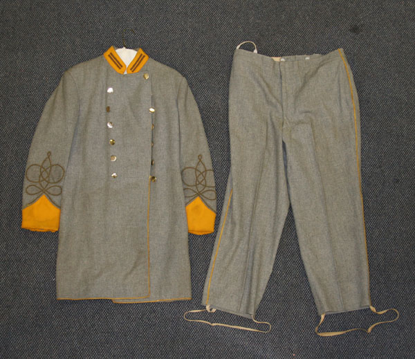 Appraisal: Confederate officer's uniform pc gray frock coat with yellow color