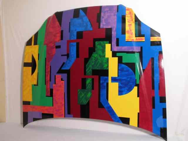 Appraisal: Painted metal wall sculpture using the hood of a Honda