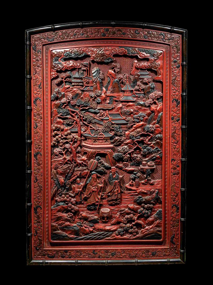 Appraisal: A Large Chinese Cinnabar Lacquer 'Figure' Panel A Large Chinese