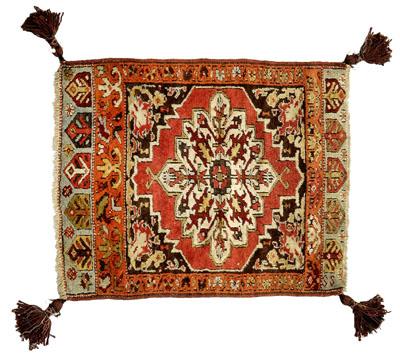 Appraisal: Hamadan mat central medallion on faded red ground ft in