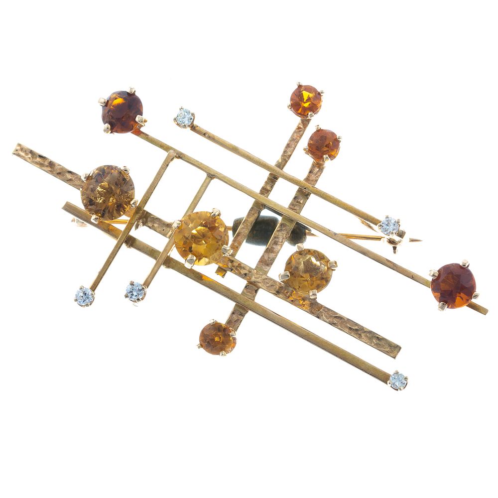 Appraisal: A Mid-Century Design Citrine Brooch in K K yellow gold