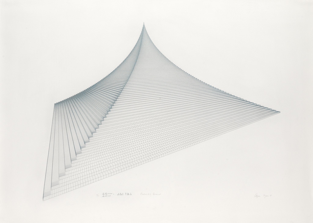 Appraisal: AGNES DENES Probability Pyramid I Lithograph printed in metallic silver