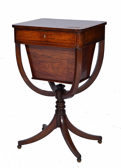 Appraisal: A REGENCY ROSEWOOD WORK TABLE the rectangular top with scroll