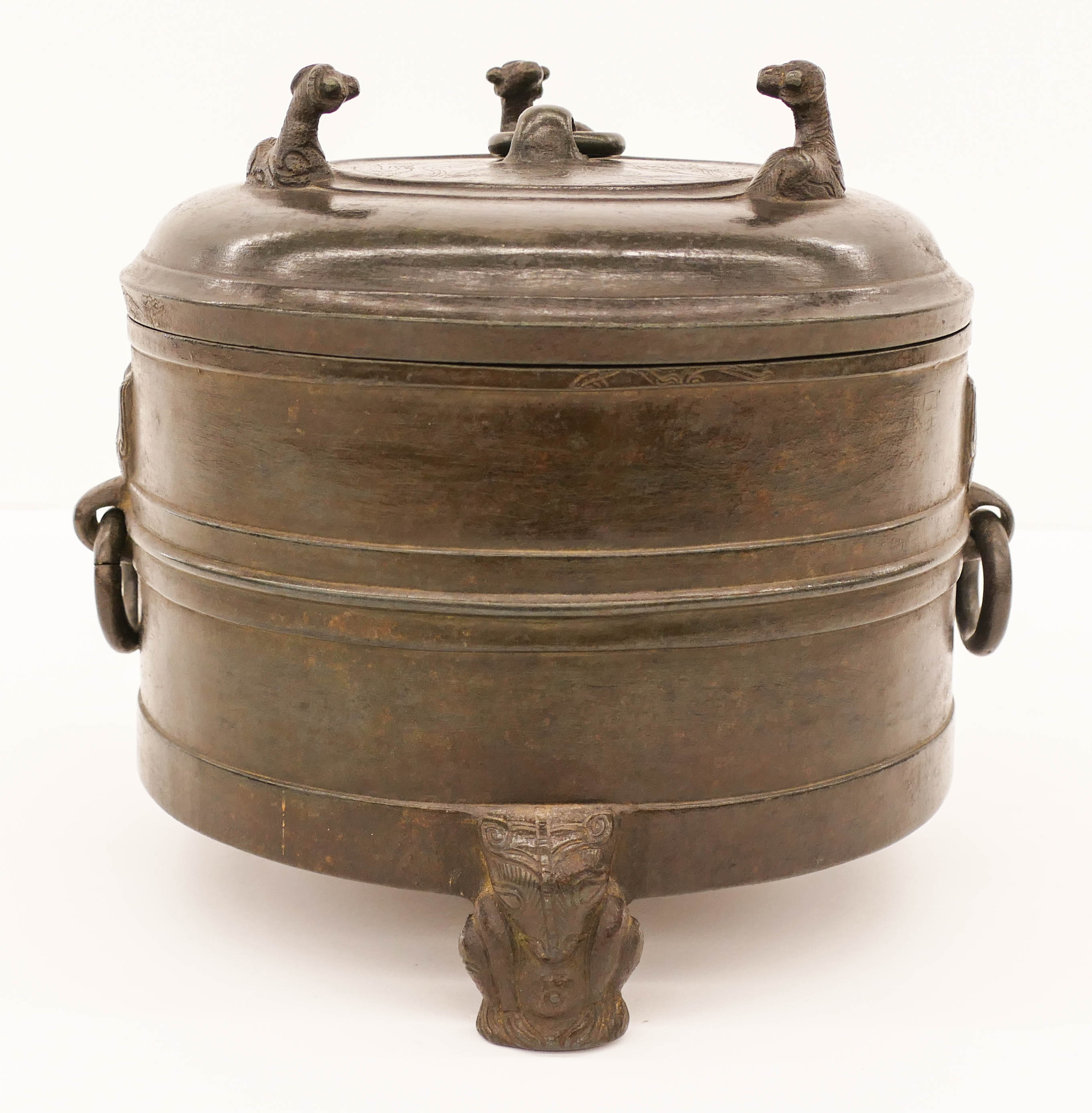 Appraisal: Chinese Ming Qing Bronze Lian Tripod Vessel ''x '' An